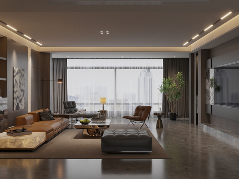 意式客厅 轻奢意式客厅 高级灰客厅 海派风客厅 沙发茶几su模型