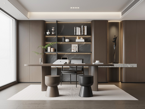 意式书房 书桌椅 书柜su模型