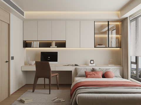 现代榻榻米卧室 双人床su模型