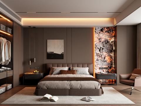 现代意式卧室 主人房su模型