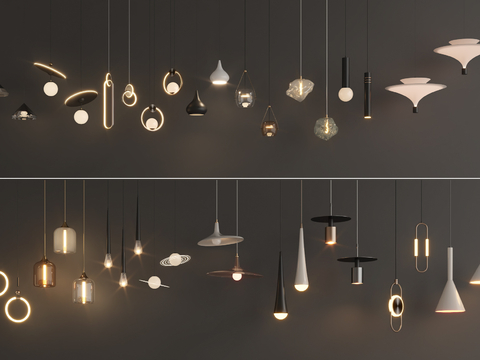 现代吊灯组合 餐厅吊灯 艺术吊灯 床头小吊灯su模型