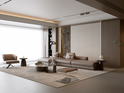 意式客厅 现代客厅  沙发茶几组合 休闲椅 凳子 皮质沙发su模型