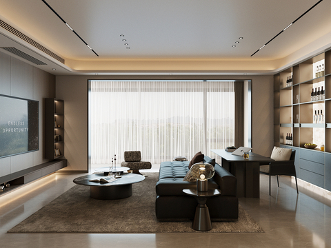 现代意式客厅 轻奢意式客厅 高级灰客厅 海派风客厅 休闲椅su模型