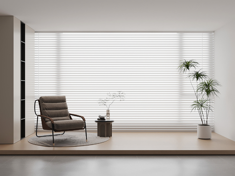 现代休闲椅 单人沙发 边几 绿植su模型