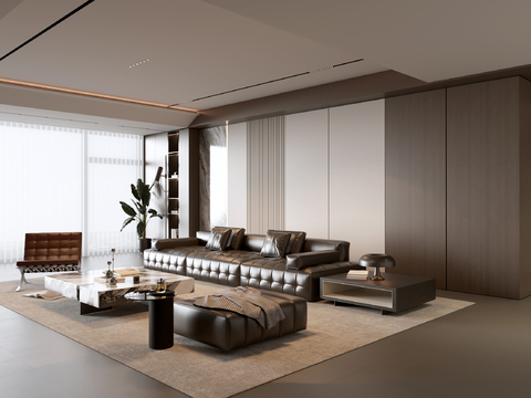 意式客厅 现代客厅  沙发茶几组合 休闲椅 凳子 皮质沙发su模型