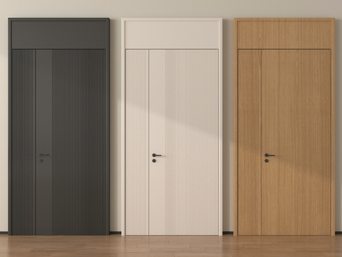 现代平开门 子母门 木门 门把手su模型