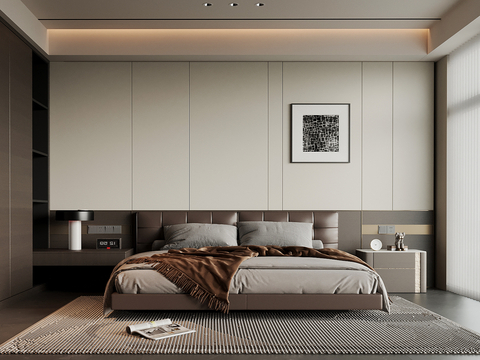 现代卧室 衣柜 双人床su模型