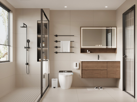 现代卫生间 浴室柜 马桶su模型