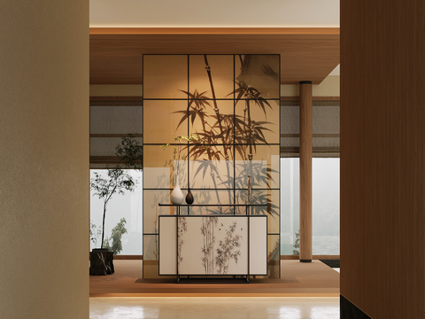 新中式玄关柜 端景柜su模型