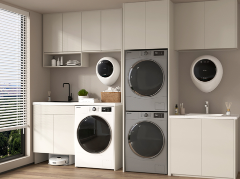 现代洗衣机柜 洗衣机 烘干机 扫地机器人 壁挂式洗衣机su模型