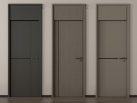 现代极简单开门  卧室门 实木门  平开门 通顶门su模型