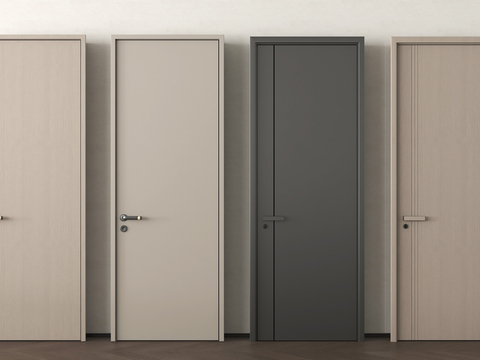 现代卧室门 卧室单开门 实木门 平开门su模型