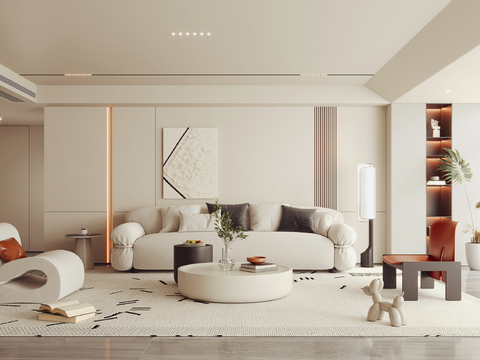 现代奶油风客厅 沙发组合su模型