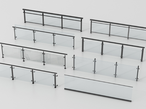 现代围栏护栏 玻璃栏杆 扶手 阳台栏杆su模型