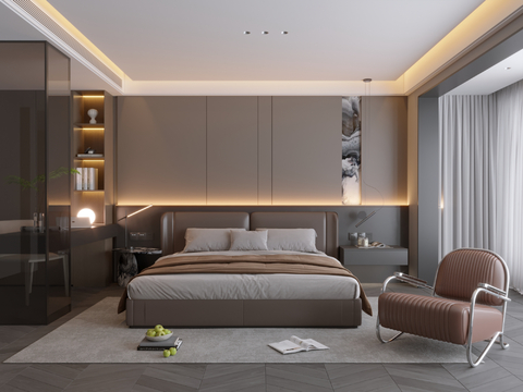 意式极简卧室主卧飘窗卧室极简卧室无主灯卧室意式简约卧室su模型