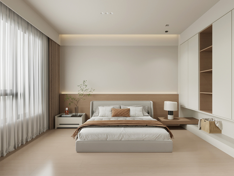 现代卧室 双人床su模型