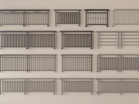 现代栏杆 护栏围栏 铁艺栏杆 扶手su模型