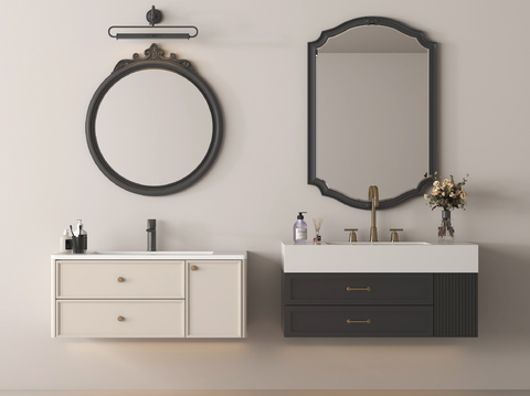 法式浴室柜 卫浴摆件 镜子su模型