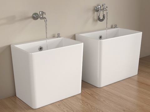 现代拖把池 拖布池 墩布池su模型