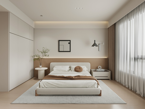 现代卧室 双人床 衣柜 床头柜su模型