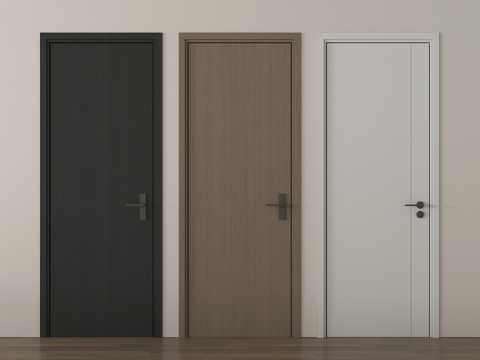 现代单开门  平开门 卧室门   木门 门把手su模型