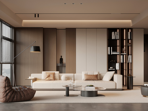 现代简约客厅 沙发背景墙 沙发茶几组合su模型