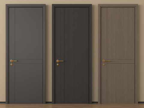 现代单开门  卧室门  平开门 木门su模型