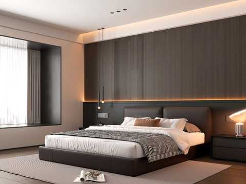 现代意式卧室 主卧 无主灯主人房su模型