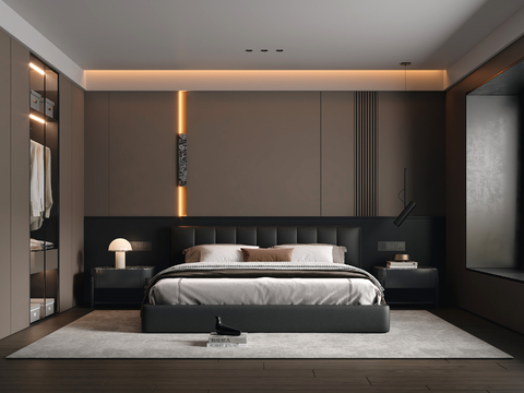 现代意式卧室 主人房 无主灯卧室su模型