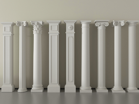 欧式柱子 罗马柱 圆柱方柱 柱头 石膏雕花柱su模型