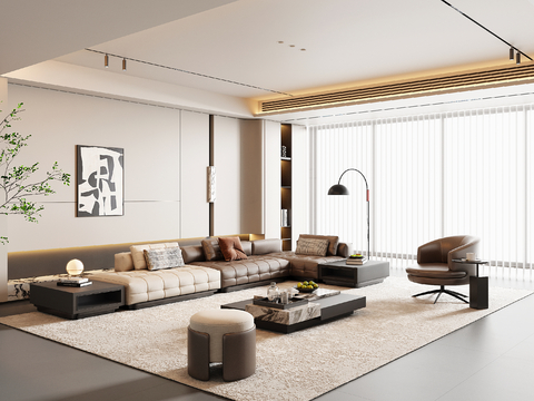 现代意式客厅su模型