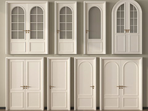 法式门组合 单开门 双开门 玻璃门 厨卫门su模型