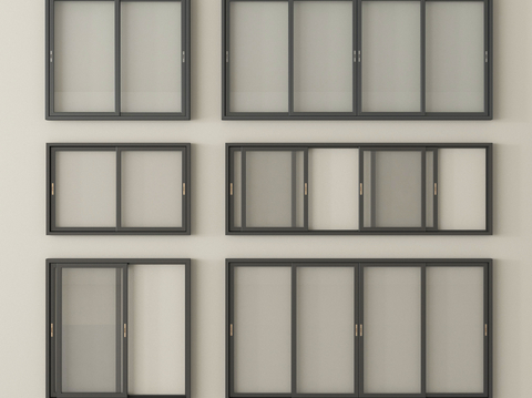 现代推拉窗  落地窗 阳台窗su模型