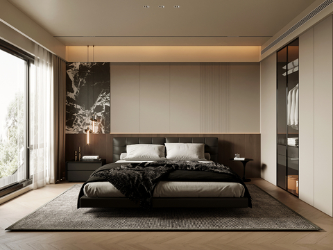 现代意式卧室 主卧 床头背景墙 衣柜su模型