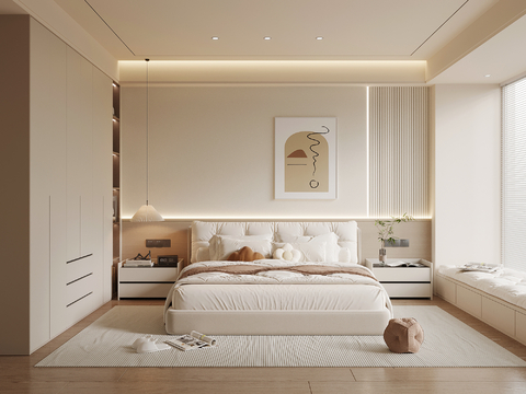 现代简约卧室 主卧 床头柜 衣柜su模型