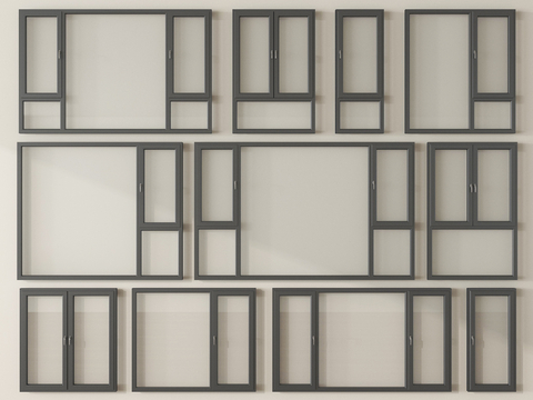 现代窗户组合 落地窗 平开窗su模型