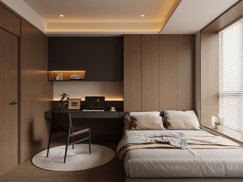 现代意式榻榻米卧室 次卧 书桌椅su模型