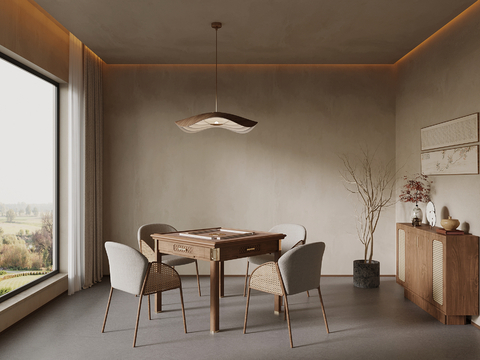 侘寂风棋牌室 麻将室 麻将桌su模型