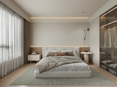 现代卧室 衣柜双人床su模型