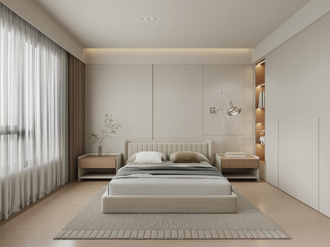 现代卧室 衣柜双人床su模型