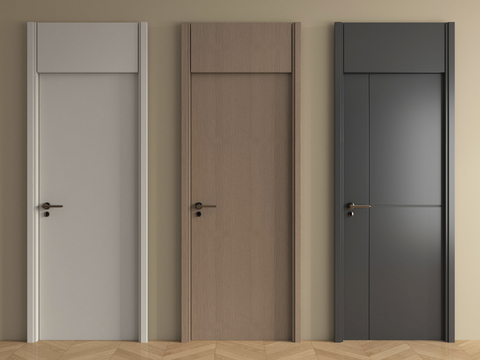 现代极简单开门   卧室门 实木门   平开门 通顶门su模型