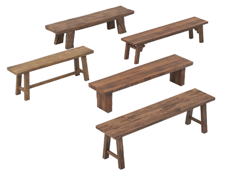 现代凳子 木凳 长板凳su模型