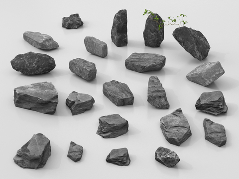 现代假山石头 景观石 石块 岩石su模型