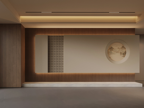 新中式背景墙su模型