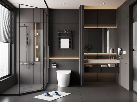 现代意式卫生间 浴室柜 马桶 淋浴间su模型