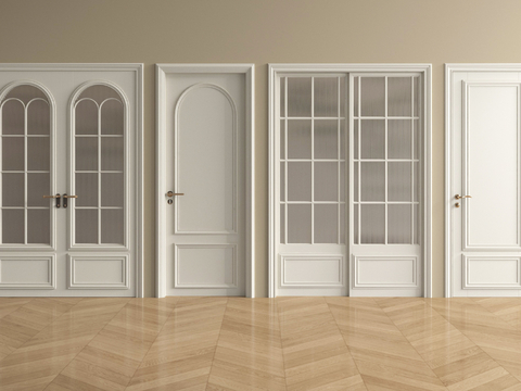 法式奶油风单开门 双开门 卧室门 厨卫门 阳台门 推拉门 玻su模型