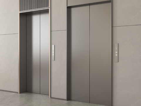 现代电梯门 电梯间 升降梯 升降按钮su模型