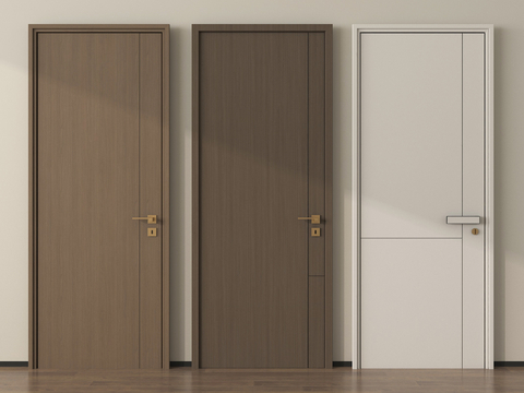 现代单开门 卧室门 实木门su模型