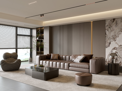 意式客厅 现代客厅 沙发茶几组合 休闲椅 沙发背景su模型