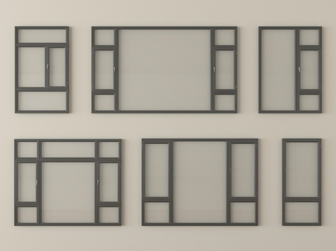 现代窗户组合 平开窗 落地窗 阳台窗su模型